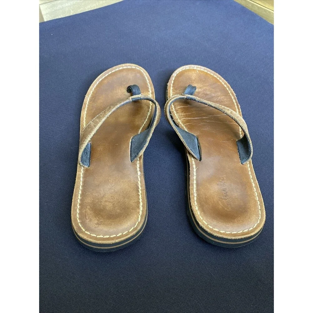 Clarks Womens  Sandals 9M Flip Flops 72162 Leather Upper  Brown Vacation